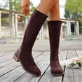 thumbnail image 6 of SAWOBUUN Womens Knee High Boots Round Toe Slip On Back Zipper Low Block Heel Wide Width Stretchy Faux Suede Comfortable Winter Boots, 6 of 8