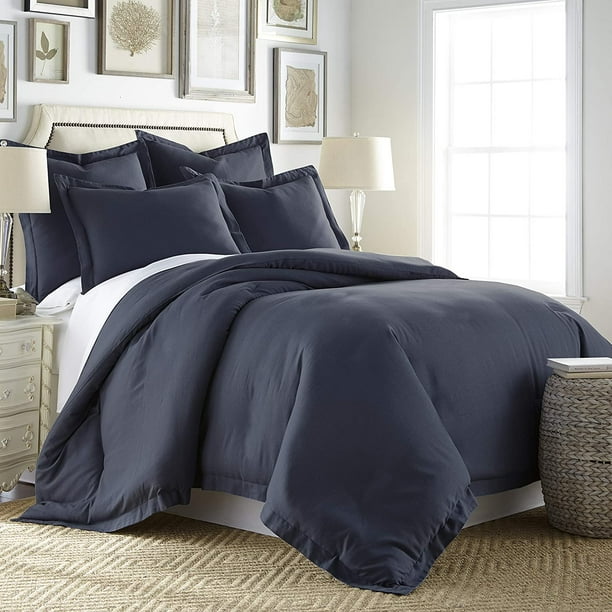Levtex Home 100 Linen King Duvet Cover Washed Linen in Navy
