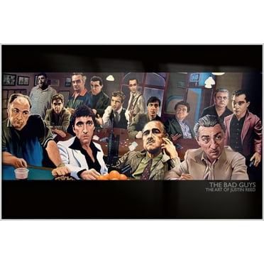 The Bad Guys - The Art Of Justin Reed - Framed Poster (Scarface Godfather..) (Shiny White Colored Aluminum Frame)