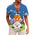 thumbnail image 4 of Wyzesi Chemise Rayée Homme Boutonnée Imprimé Lapin de Pâques Manches Courtes Homme Printemps et Été Chemise Décontractée Polyester pour Randonnée, 4 of 4