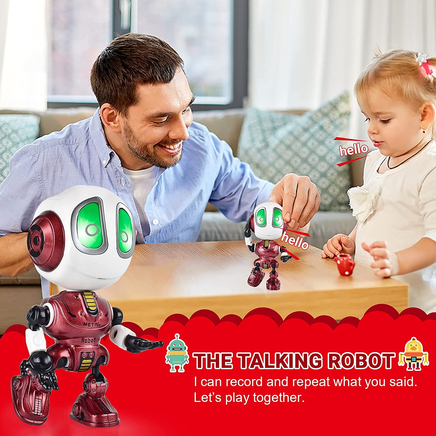 MAINYU Interactive Talking Metal Robot Toy for Toddlers Flashing Eyes Educational Perfect for Gifts Walmart