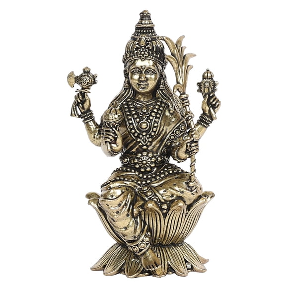 Goddess Rajarajeshvari Idol Sitting On Lutos, Tripura Sundari Murti - 4 Inch, Brass, Gold, Rajarajeshwari Devi, Lalitha Devi Statue, Religious, Antique Style, Made In India - 1 Brass Idol