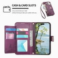 thumbnail image 6 of ELEHOLD Floral Embossed Leather Wallet Case for Samsung Galaxy A36 5G with Zipper Cash Slot, Card Holder Shockproof TPU Anti-Scratch Flip Stand Wallet Case Cover With Detachable Strap , Purple, 6 of 12