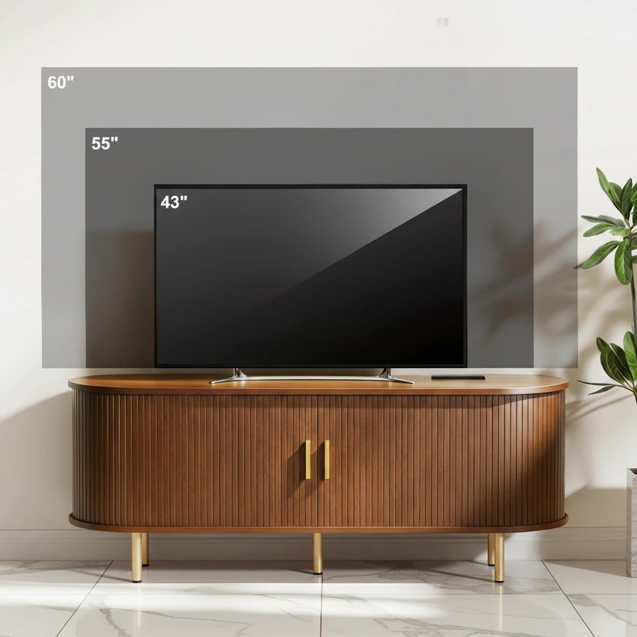 AISWORD 55 Inch TV Stand with Power Outlet for TVs up to 60 Inch, Entertainment Center with Storage and Adjustable Shelves, Media Console with Sliding Doors for Living Room, Walnut