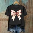 thumbnail image 6 of Ounisa Womens Tops Love Heart Letters Bow Shirts Short Sleeves Valentines Crewneck Colorful Heart Graphic Tees Pullover, 6 of 6