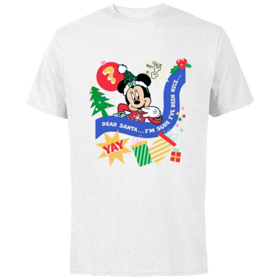 Disney Minnie Mouse Christmas Holiday Santa I’ve Been Nice - Short Sleeve Cotton T-Shirt for Adults - Customized-White