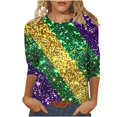 thumbnail image 3 of DDAPJ pyju Mardi Gras Shirts for Women 3/4 Length Sleeve Carnival Tops Dressy Casual Crew Neck Blouses Parade Party T Shirt Multicolor XXL, 3 of 5