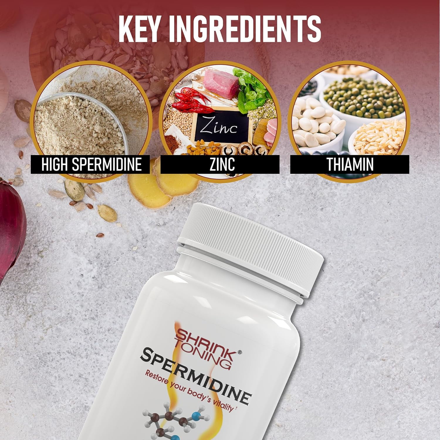 Shrink Spermidine Supplements - 120 Vegan Caps, Natural Anti-Aging Support