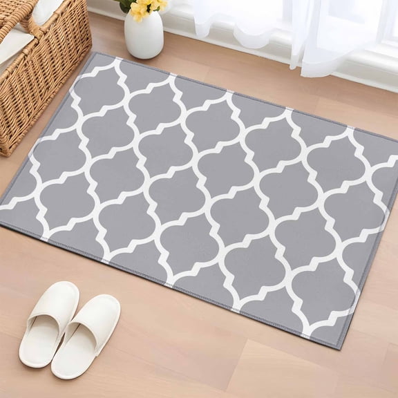 Moroccan Grey Bathroom Rug Washable 2x3 Entryway Rug Non Slip Modern Abstract Geometric Minimalist Front Door Mat Low Pile Indoor Doormat Throw Floor Carpet for Kitchen Bedroom Entrance