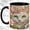 Black, variant on White Cat Face Coffee Mug, Floral Cat Mug, Ceramic 11 oz