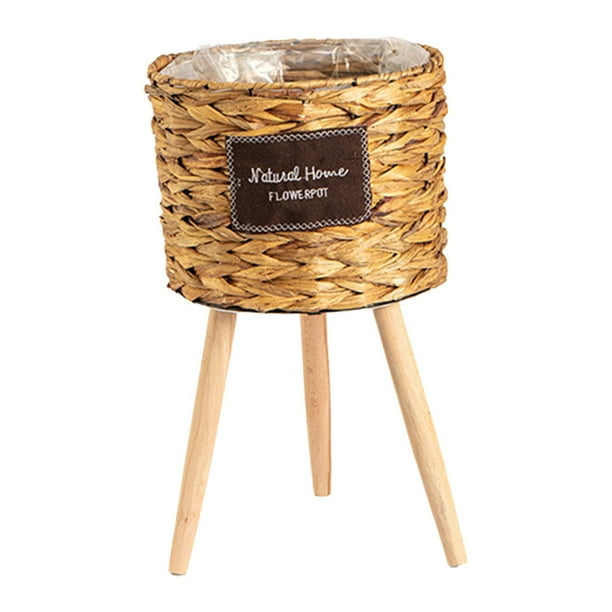 Cesta de mimbre tejida para macetas, cestas de almacenamiento, organizador, bolsa de lavandería, color natural Amarillo