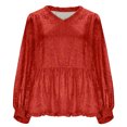 thumbnail image 3 of FAIWAD Long Sleeve Shirts for Women Sparkly Pleated V-Neck Puff Sleeve Peplum Tops Trendy Party Babydoll Tops, 3 of 6
