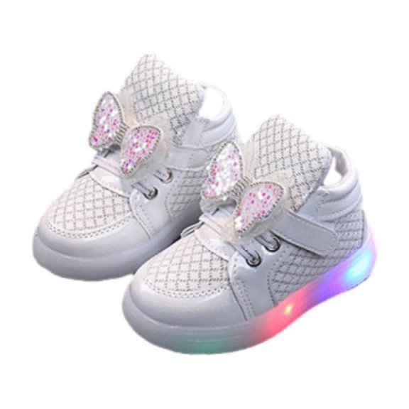Xfvqtps Girls Sneakers Slip On Bling Shiny Bow Rhinestone Breathable Non-Slip Lightweight PU LED Shoes New Sports Shoes Children Casual All Comfortable Shoes Silver