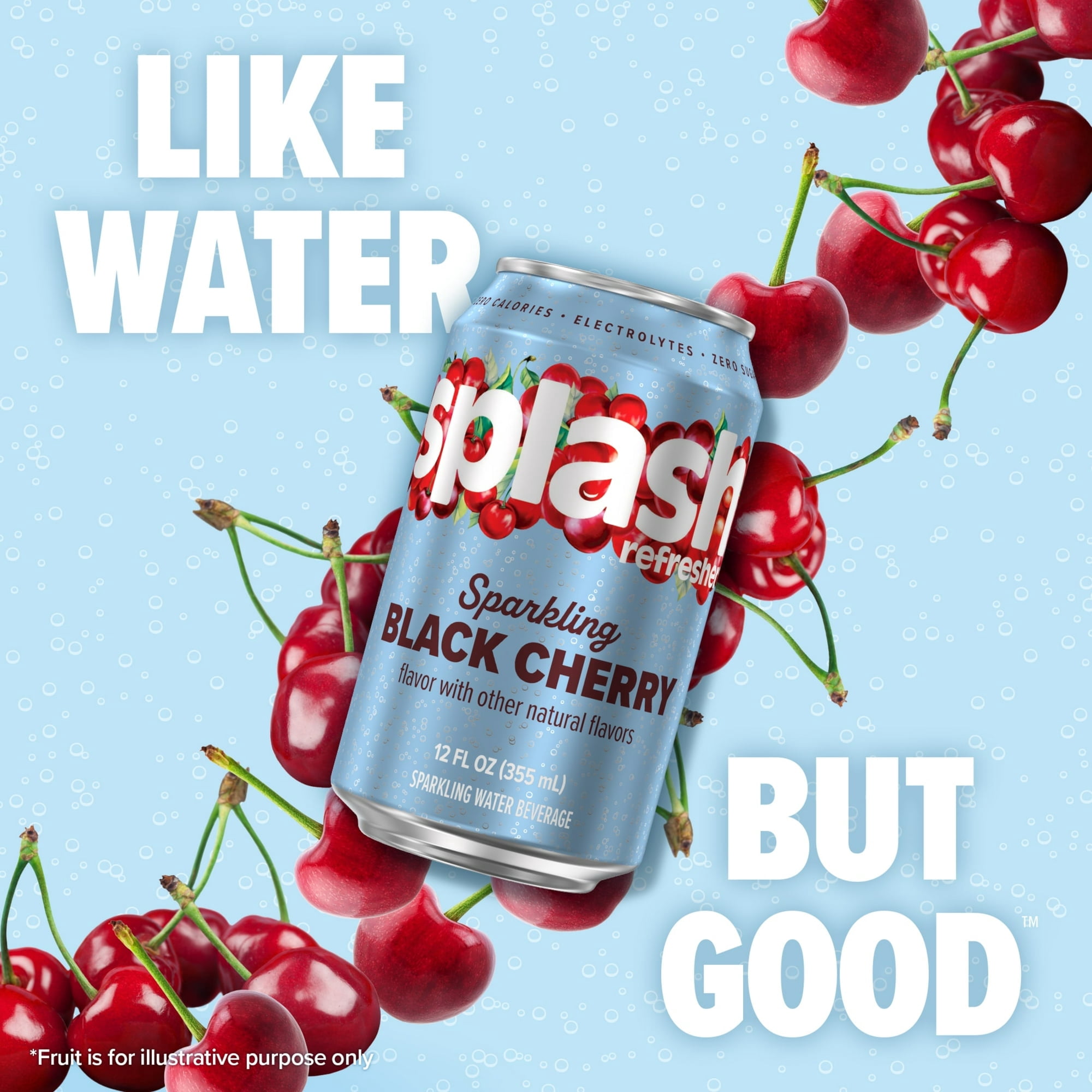Splash Black Cherry Sparkling Water, 12 fl oz, 8 Cans (pack of 3)