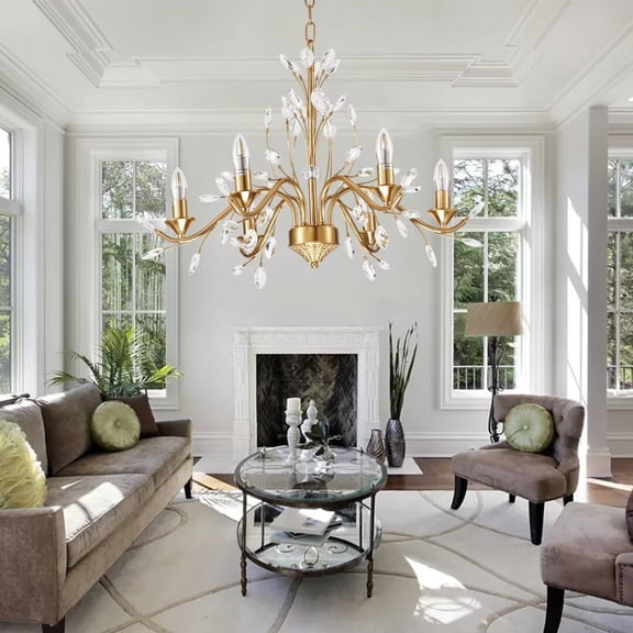 FINE MAKER 27 Inch 6 Light Gold Candle Chandelier, Dining Room Lighting Chandelier, Farmhouse Chandelier