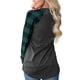 thumbnail image 4 of Camiseta de mujer con cuello redondo, manga larga, empalme a cuadros, camiseta informal, cuadros verdes, S Eigraketly AP000777-03, 4 of 7