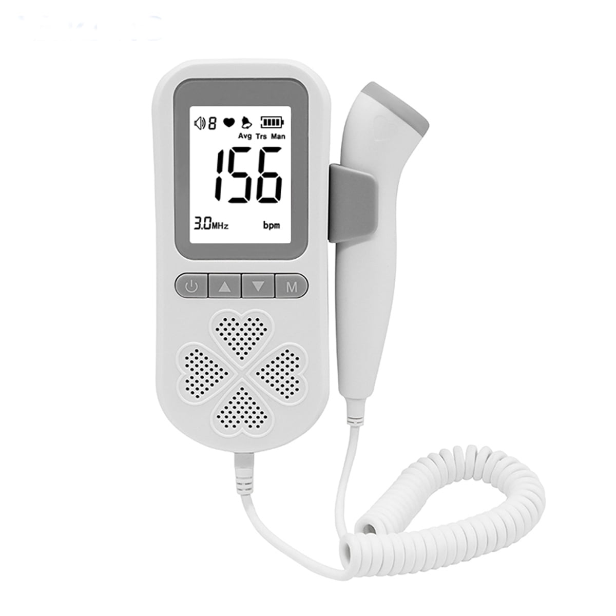 Fatus Doppler Monitor Handheld Beaby Heart Rate Detector Home Use Heartbeat Monitor 2 AA Batteries