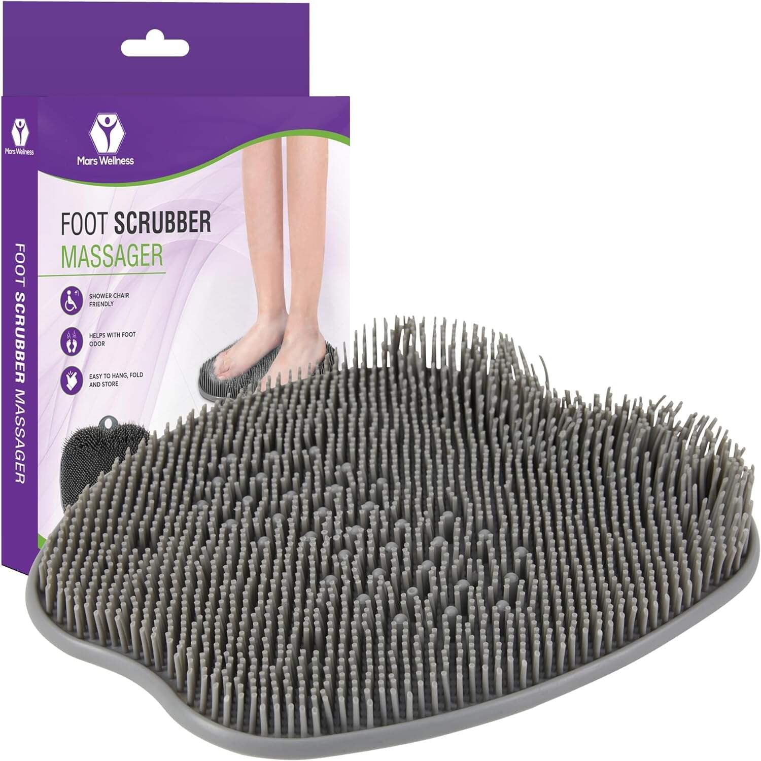 Shower Foot Scrubber and Massager - Foot Scrubber in Shower - Suction Foot Scrubber - Cleaner and Massager Mat - Improves Circulation - Easy to Store - Gray