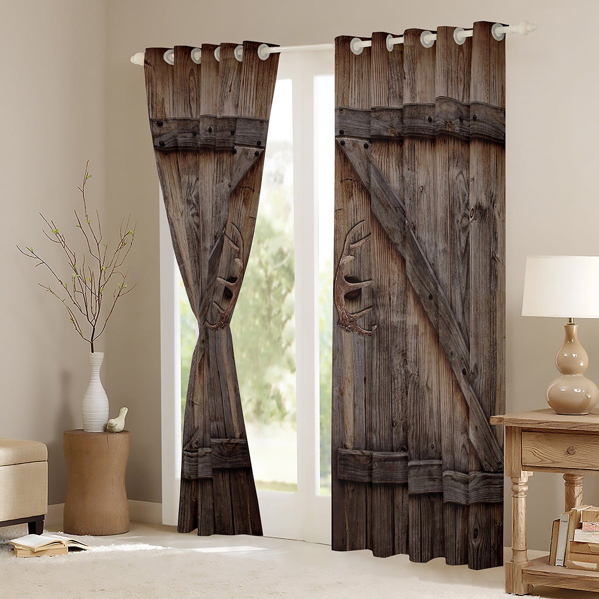 Manfei Old Barn Door Black Out Curtains,Country Lodge Curtains Pack of 2 (42x63 Each),Rustic Cabin Bedroom Curtains For Men Women,Breathable Home Decor