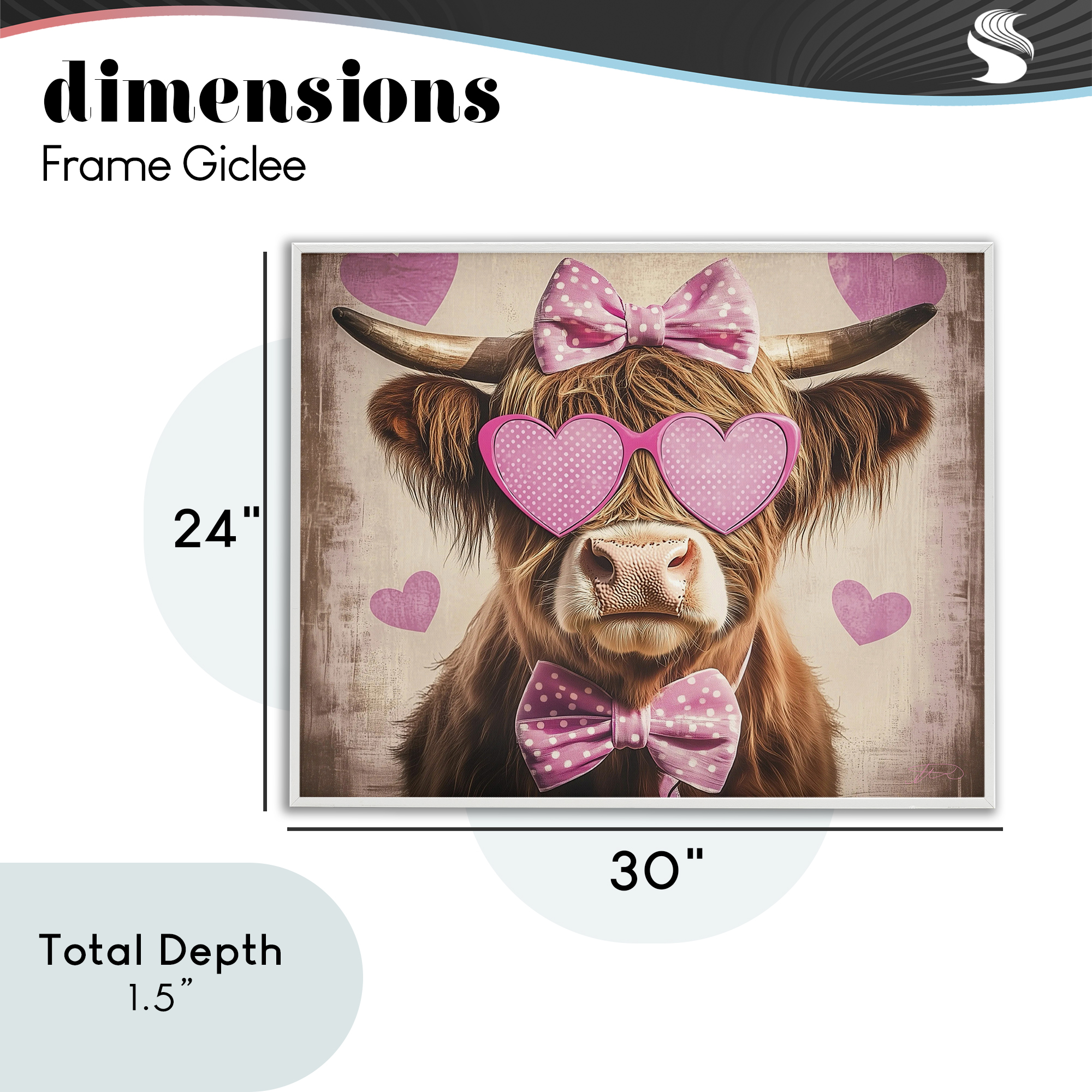Cute Cattle Pink Hearts White Framed Giclee Art, design by Shawna Stewart