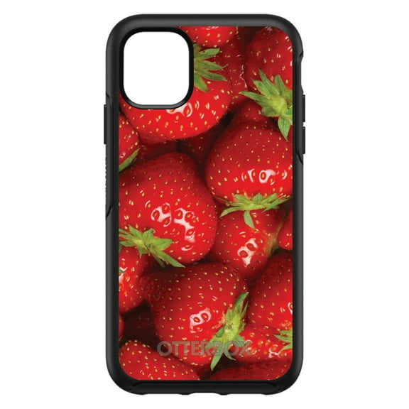 DistinctInk OtterBox Symmetry Custom Case for Apple iPhone 15 (6.1" Screen) - Bright Red Strawberries - Tempered Glass Back