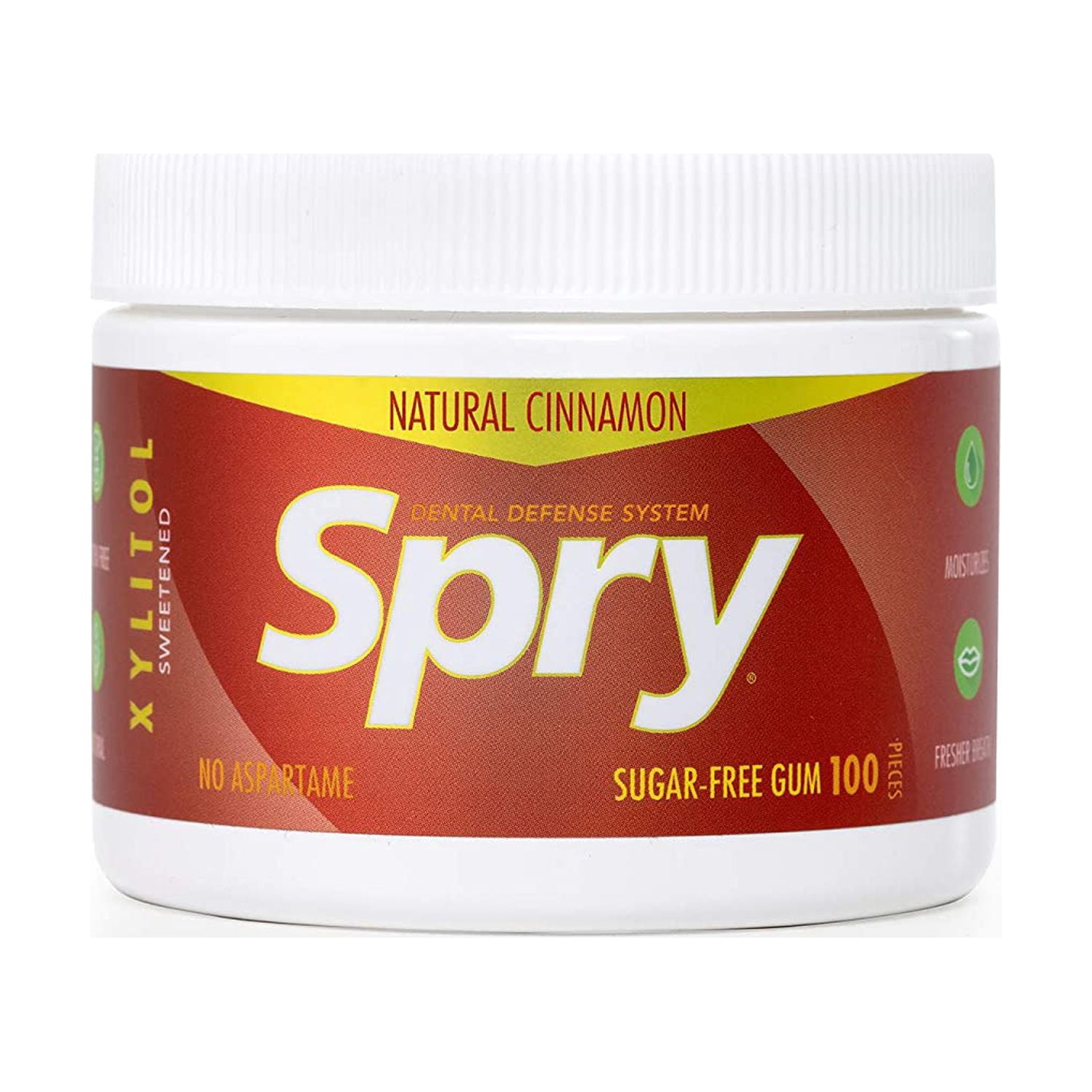 Spry Fresh Natural Xylitol Chewing Gum, Aspartame-Free, Sugar-Free Cinnamon, 100 Pieces, Pack of 2