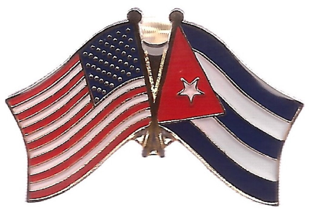 Metal 0.75 Lapel Hat Pin Tie Tack Pinback American Cuban NYC Jewelers USA and Cuba Waving Flags on Poles