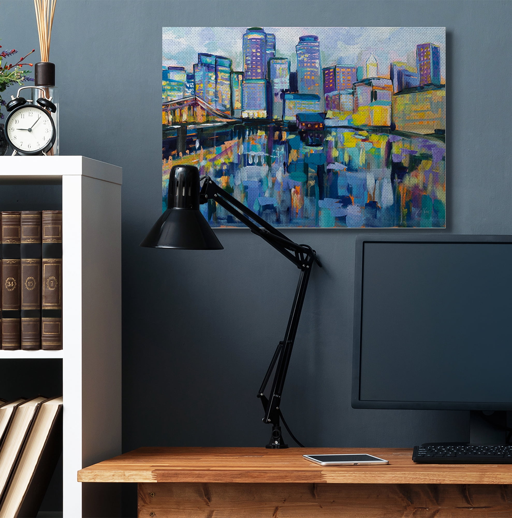 Stupell Industries Boston Harbor Abstract Cityscape Painting Canvas Wall Art by Jeanette Vertentes, 30" x 40"