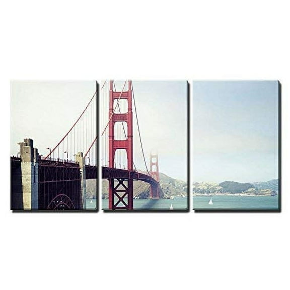 wall26 - 3 Piece Canvas Wall Art - Golden Gate Bridge in San Francisco California - Modern Home Art Stretched and Framed Ready to Hang - 16"x24"x3 Panels