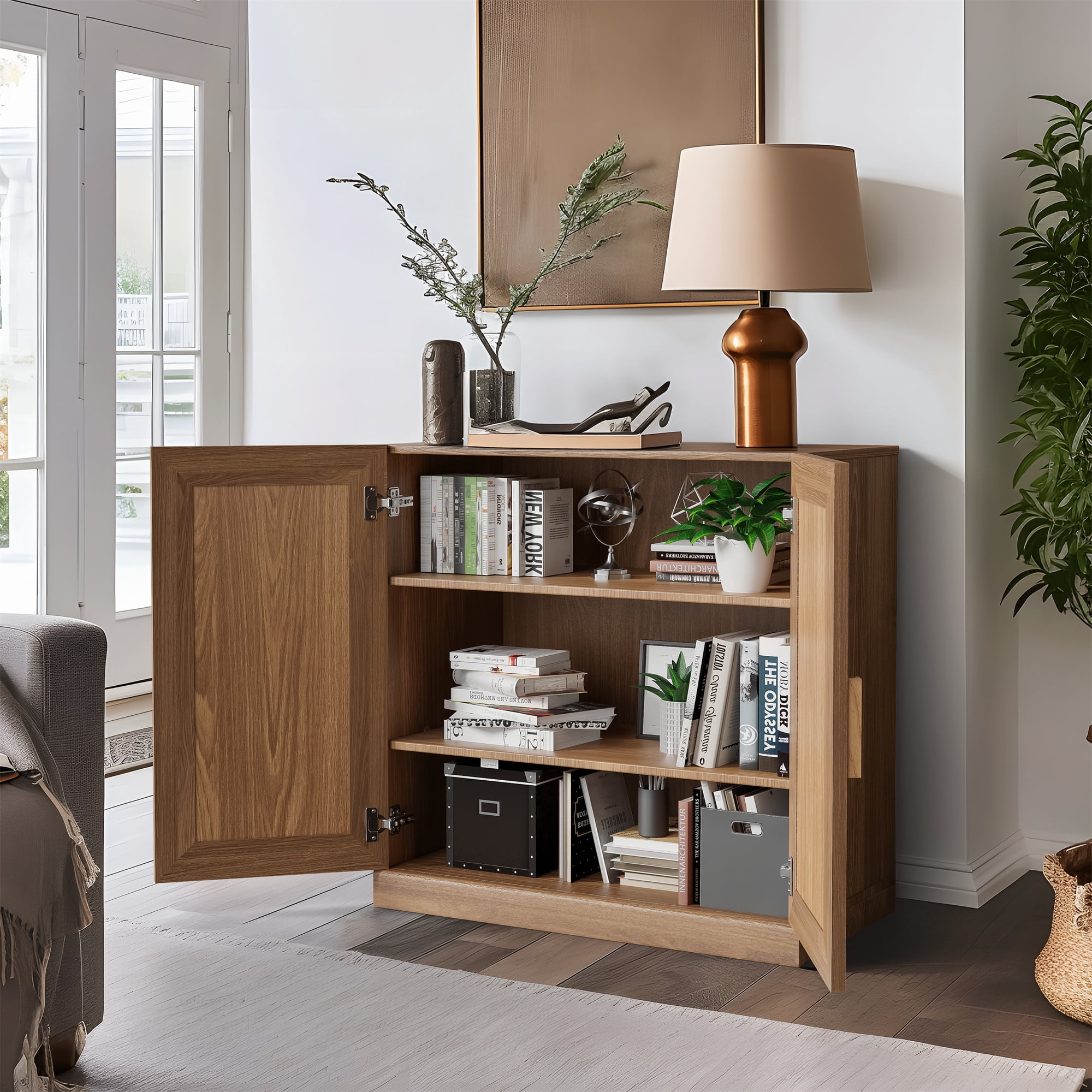 31" Wood Display Cabinet Storage Cabinet DIY Combination China Cabinets for Home Office, Natural Wood