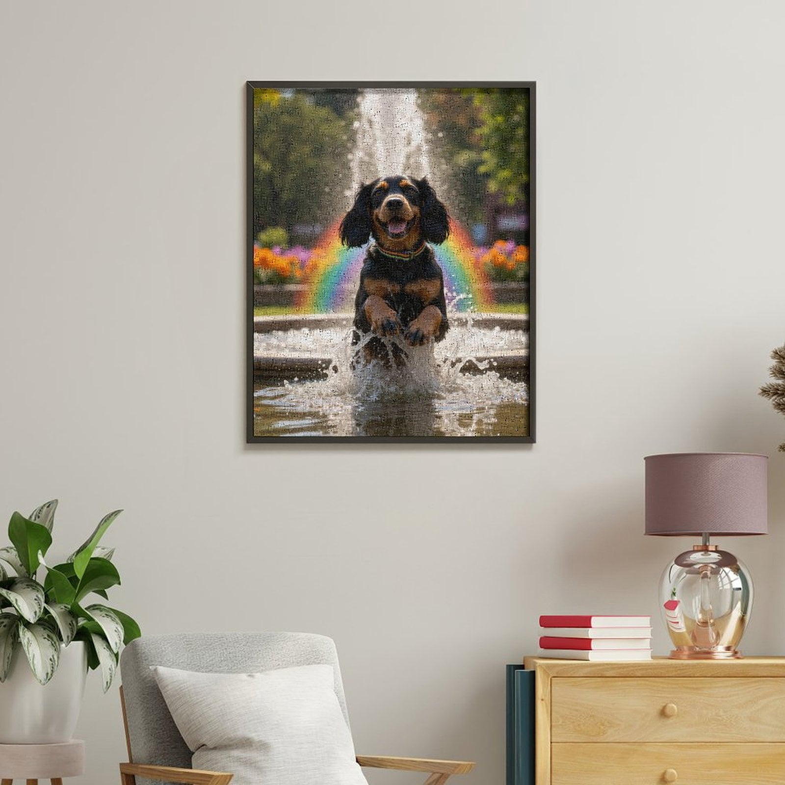 Paint By Numbers Kit for Adults Beginner - DIY Dog Joy Fountain Rainbow Splash Canvas Painting Kits for Adults, Frameless Paint By Number for Adults for Home Wall Decor 16x20 Inch