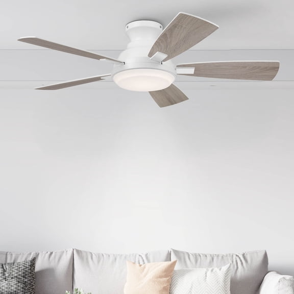 Fresh White 44 Inch Low Profile 5 Blade Indoor Ceiling Fan, Ideal for Bedrooms and Living Rooms, Quiet DC Motor, LED Light with Remote, Eleve Comfort