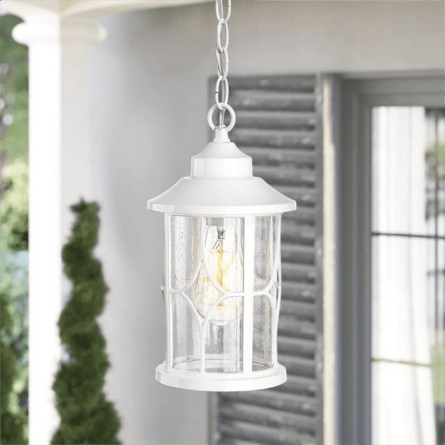 White Modern Outdoor Hanging Porch Light Aluminum Exterior Pendant
