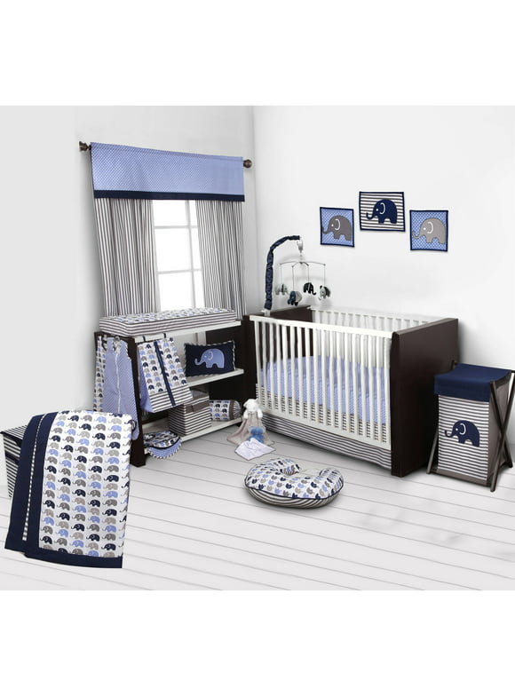 Bacati Elephants 10 Piece Crib Bedding Set, Blue/Gray