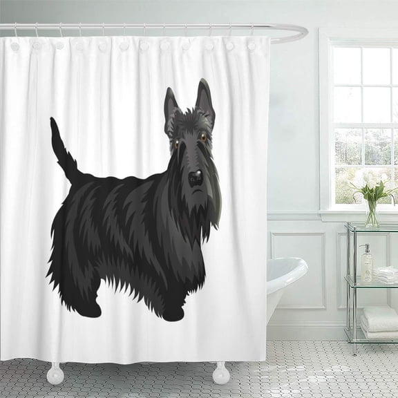 CYNLON Cute Cartoon Dog Scotch Terrier of on Separate Black Bathroom Decor Bath Shower Curtain 60x72 inch