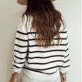 thumbnail image 4 of Top de punto para mujer, cuello redondo, suave, suelto, manga larga, estilo a rayas, diseño de botones, suéter para mujer para viajes de oficina a casa, blanco S, 4 of 6