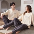 thumbnail image 3 of Conjuntos de Pijamas de algodón 100% para parejas, ropa de dormir cómoda de talla grande para Otoño e Invierno, 3 of 4