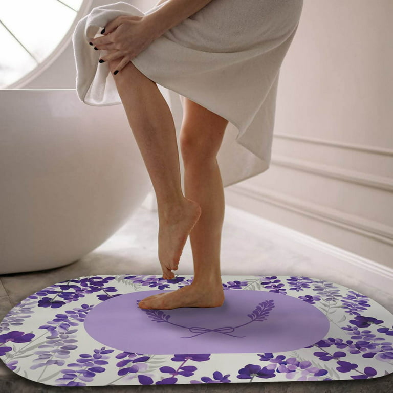 Lavender Bathroom Rugs-Diatomaceous Earth Bath Mat 20”x32” Floral