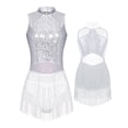 thumbnail image 5 of iiniim Women Sleeveless Glitter Sequin Latin Dance Dress Leotard Flowy Tassel Fringed Performance White S, 5 of 7