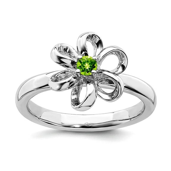 925 Sterling Silver Prong set Stackable Polished Peridot Flower Ring Size 7 Stackable Ring for Women