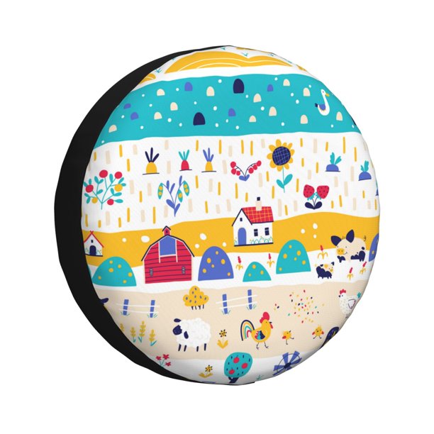 Fotbe Funny Farm Funda de Llanta de Repuesto con Estampado, Engrosada, Ajuste Universal para Jeep, Remolque, RV, SUV, Camión-14 inch