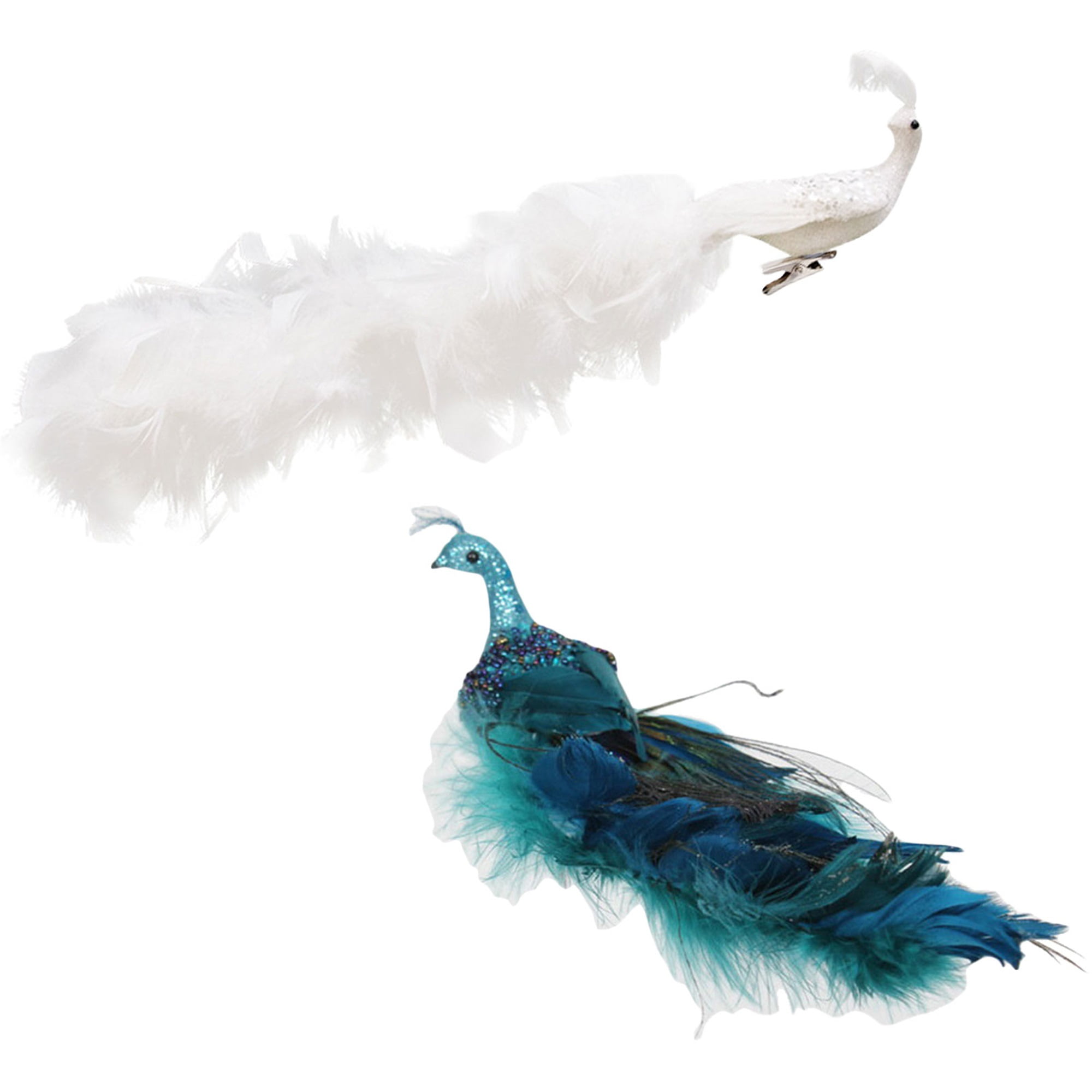 Holibanna Feather Picks Sequined Ostrich Feather Artificial Peacock Feather with Glitter Simulated Meranti Tail for Home Decoration Christmas Tree