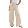 thumbnail image 2 of Pounoo Women's Linen Blend Drawstring Waist Wide Leg Pants, Casual Lightweight Trousers with Pockets for Summer and Resort Wear Gift, 2 of 9