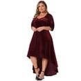 thumbnail image 3 of DARING DIVA Plus Size Velvet V Neck Sequin Sleeve High Low Hem Dress 1X Burgundy, 3 of 6