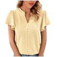 thumbnail image 1 of Birdeem Womens Spring and Summer Gold Lace Stitching V-Neck Solid Color Bottom T-Shirt Hollow Top, 1 of 8