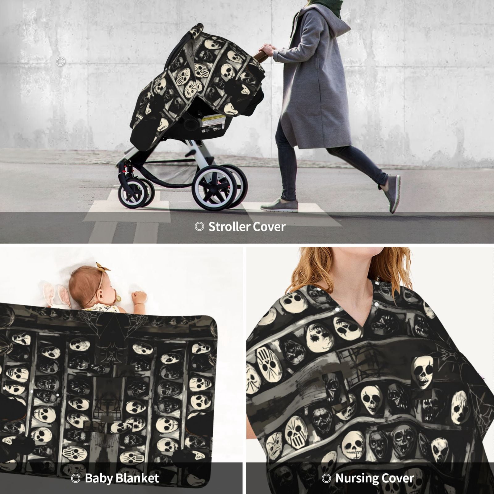 Car Seat Cover Baby - Halloween Mask Wall (2) Breathable Infant Car Seat Cover for Baby Carseat, Lightweight Comfort Baby Essentials Must Haves Newborn Stuff for Girl Boy