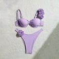 thumbnail image 2 of UTSJKR Women's 2 Piece Swimsuits 3D Floral Appliques Sleeveless Underwire Low Rise High Cut Bikini Sets Vacation Beach Bathing Suits Purple M, 2 of 7