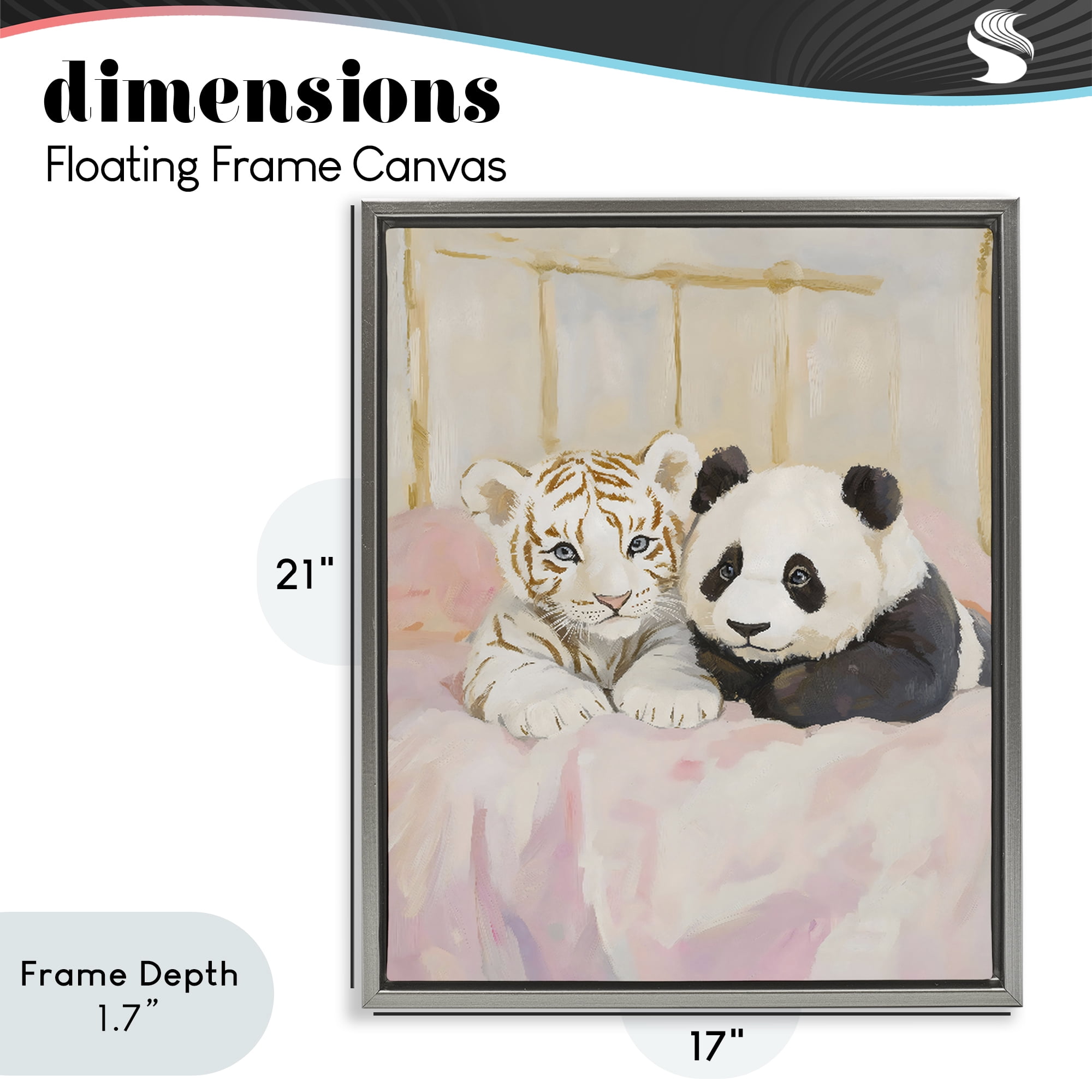 Stupell Industries Baby Panda & Tiger Cuddles Gray Framed Floater Canvas Wall Art, design by The Prints Vibe