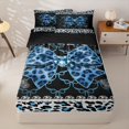 thumbnail image 2 of Homewish Leopard Print Bow Heart Zipper Twin Comforter Sets with Fitted Sheet and 2 Pillowcases for Boys Girls, Blue Ribbon Zipper Bedding Set, Black Reversible, 4pcs, 2 of 6