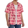 thumbnail image 2 of Rateoe pink ribbon bows Pattern Men's Short Sleeve Classic Shirt, Casual Short-Sleeved Shirt, Lightweight Summer Shirt, Cuban Collar Shirt,Button-Front Shirt-, 2 of 5
